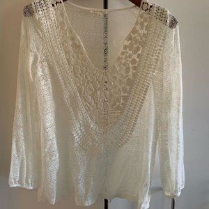 Hem and Thread OffWhite Lace Shirt Size Small